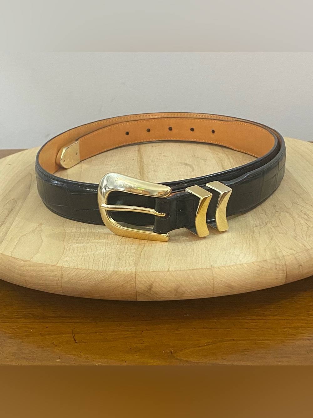 Brighton Onyx Vintage Black Leather Croc Embossed Belt Men’s Sz 42 Made in USA